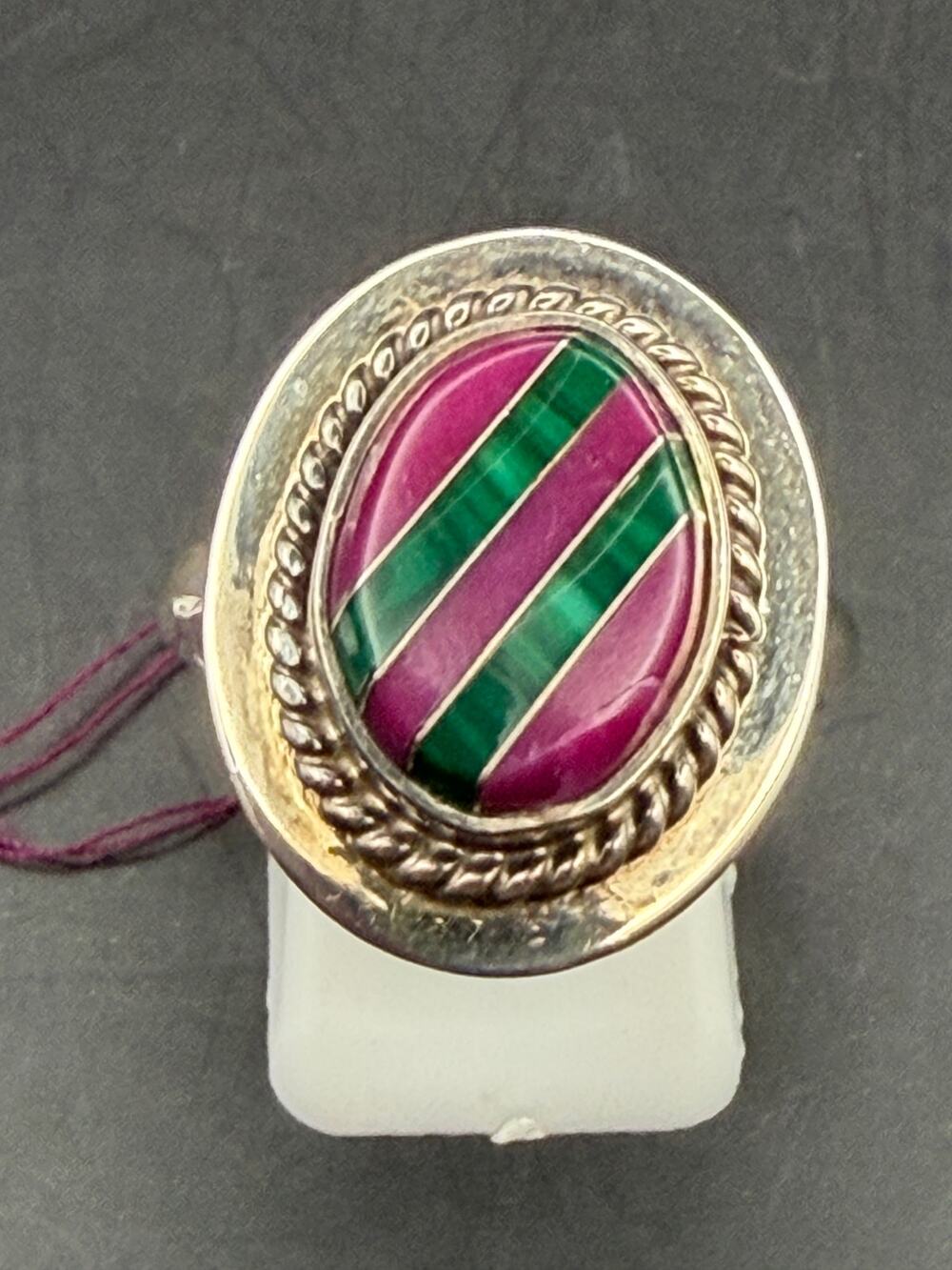 Vintage "New" Sterling Silver Mexico Stone Inlay Ring Size 10